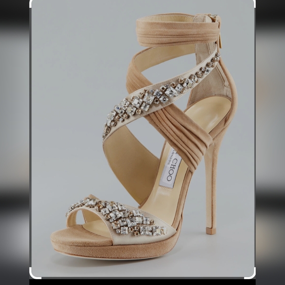 Jimmy Choo 124Kani Strappy Crystal shoes. Worn only 1x. 8 Comes w/ original box. - Picture 1 of 12